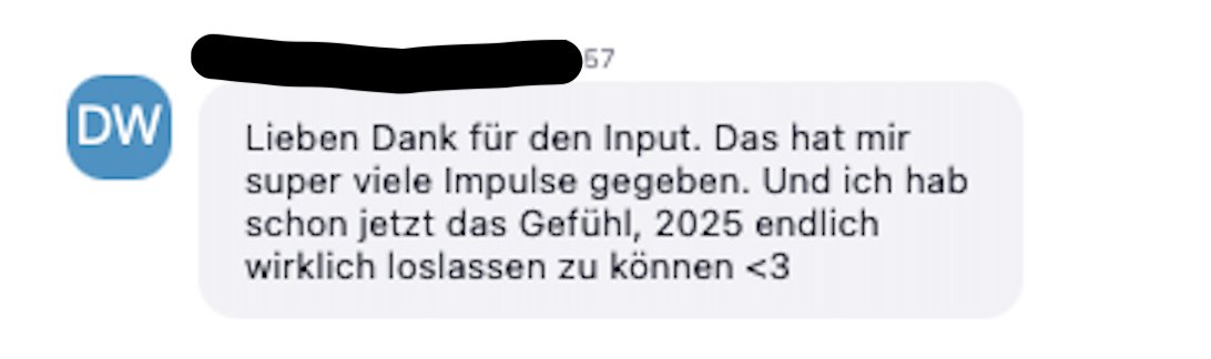 Screenshot einer Rückmeldung nach einem Write to Relax Workshop